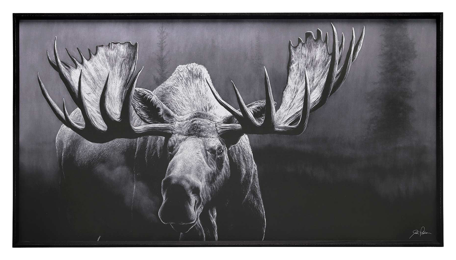 Open Roads Brands Moose Black & White Wood Frame Wall Art by Joel ...